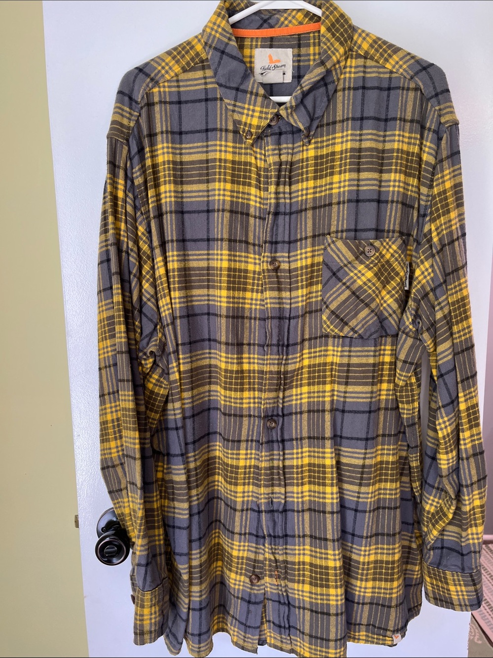 Field & Stream Yellow and Gray Plaid Button-Down Shirt